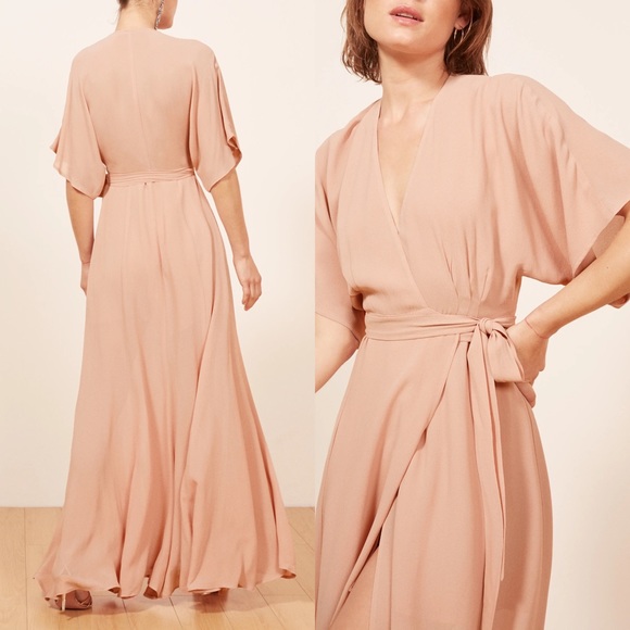 Reformation Winslow Dress Blush Wrap Maxi Bridal - Picture 3 of 13